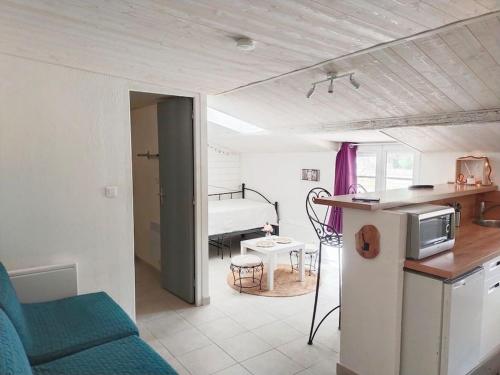 Il comprend une cuisine et un salon avec un lit. dans l'établissement Studio Avignon Intra Muros full equipée R+2, à Avignon