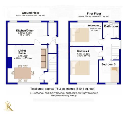 a plan of the ground floor of a house at Comfortable 3 Bedrooms Leeds Beach House - Ideal for Family and Contractors - Free WIFI, Projector in bedroom and Free Parking for 2 cars in Killingbeck