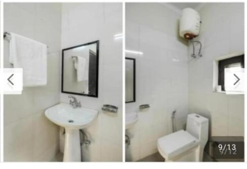2 Bilder eines Badezimmers mit Waschbecken und WC in der Unterkunft Shree Banke bihari home stay in Mathura