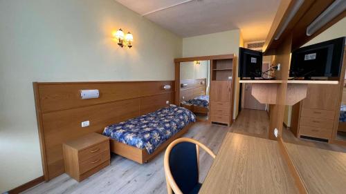a small room with a bed and a tv at Centro Vacanze La Limonaia in Limone sul Garda