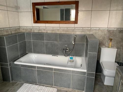 a bathroom with a bath tub and a toilet at Bougain Villa Guest House in Polokwane