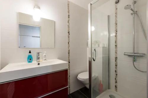 a bathroom with a toilet and a sink and a shower at Appartement à Bruxelles in Brussels