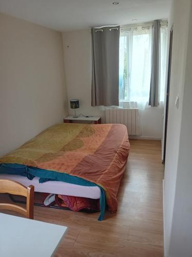 1 dormitorio con 1 cama grande en una habitación en Chambre équipée, en Languidic