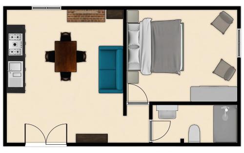 a floor plan of a small room with a table at Corte Fratini Appartamenti in Trevi