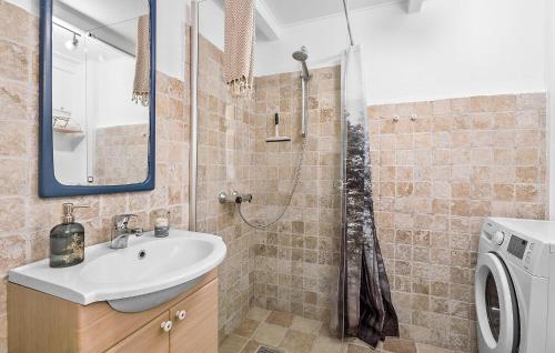 W łazience znajduje się umywalka i prysznic. w obiekcie Pet Friendly Home In Saltum With House A Panoramic View w mieście Saltum