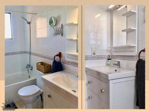 a white bathroom with a sink and a toilet at Harea Coastal Penthouse Naturist Area in Playas de Vera