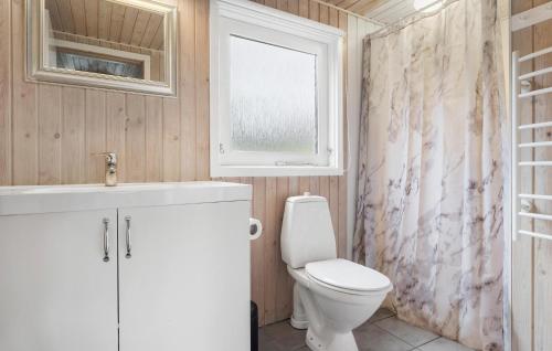HemmetにあるBeautiful Home In Tarm With 3 Bedrooms, Sauna And Wifiのバスルーム(トイレ、洗面台付)、窓が備わります。