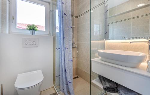 a bathroom with a toilet and a sink and a shower at Beautiful Apartment In Izola With Wifi in Izola
