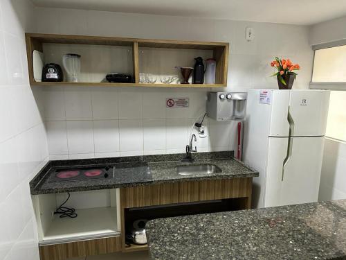 Elle comprend une petite cuisine équipée d'un évier et d'un réfrigérateur. dans l'établissement Lacqua DiRoma 1-2-3-4-5 - Caldas Novas, à Caldas Novas