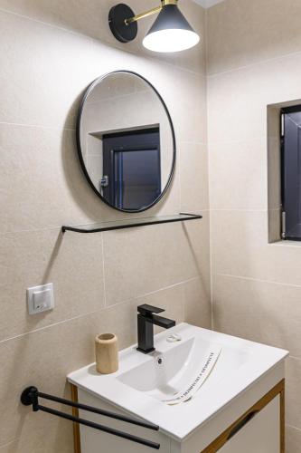 a bathroom with a sink and a mirror at Doftana Lake House in Teşila