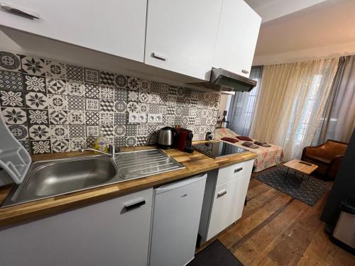 a kitchen with a sink and a counter top at Les Studios du Centre Historique de Valence in Valence