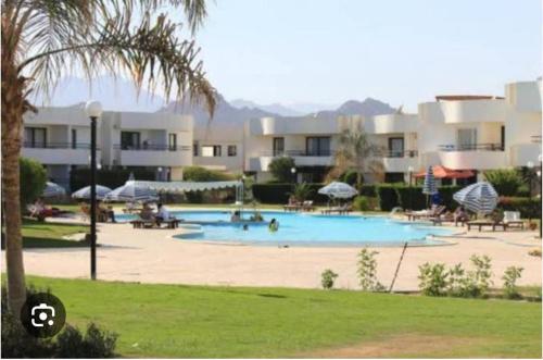 una gran piscina frente a un edificio en Naama bay apartment, en Sharm El Sheikh