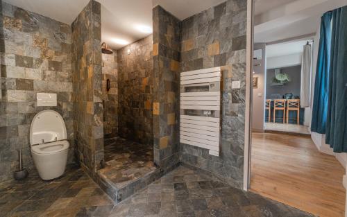 a bathroom with a toilet and a shower at CASADELLA - A Signoria Citadelle in Bastia
