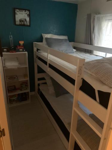 une chambre avec un lit superposé avec une échelle dans l'établissement Camping pedro, au Grau-dʼAgde