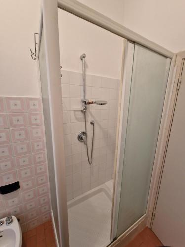 a bathroom with a shower and a toilet at Trilocale centrale e a due passi dal mare con posto auto privato in Marcelli