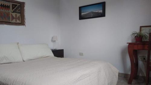 ein Schlafzimmer mit einem Bett und einem TV an der Wand in der Unterkunft Departamento tranquilo y luminoso in La Plata