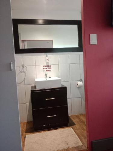 a bathroom with a sink and a mirror at Edladleni Guesthouse in East London