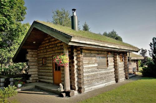 a log cabin with a grass roof at Russet & Rowanberry - Russet Holiday House in Paide