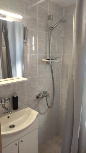 a bathroom with a shower and a sink at Apartment Uki in Premantura