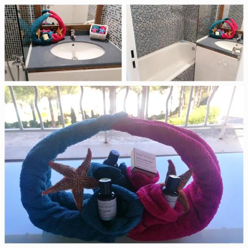 une salle de bain avec un lavabo et une baignoire dans l'établissement Le Hameau Cap Estérel, à Valescure