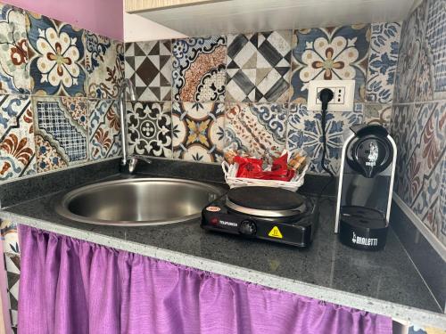 a kitchen counter with a sink and a toaster at Borgo Levano in Licata