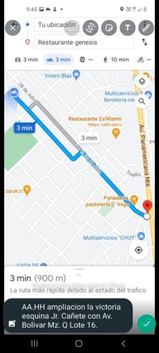 a screenshot of a google maps page with a map at Magu Hotel Huarmey in Huarmey