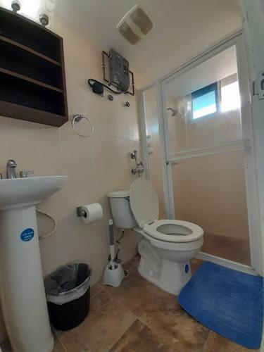 ein Badezimmer mit Dusche, Toilette und Waschbecken in der Unterkunft R.1112 Estudio ejecutivo, privado con cocina y baño. in Panama-Stadt