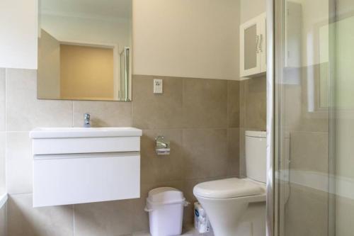 a bathroom with a toilet and a sink and a shower at memory in Auckland