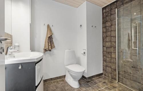 W łazience znajduje się toaleta, umywalka i prysznic. w obiekcie 3 Bedroom Lovely Home In Nex w mieście Spidsegård