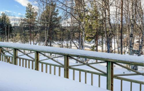 OsにあるGorgeous Home In Os I Østerdalenの木々の隣にある雪に覆われた緑のフェンス