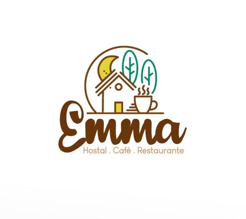 a logo for a cafe with a house and a cup of coffee at Casa Emma in Rivera