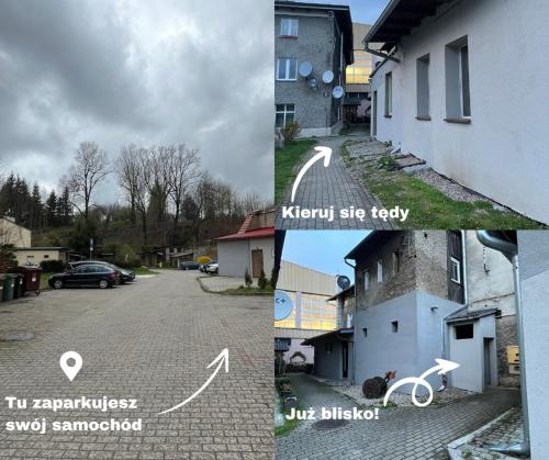 a collage of two pictures of a street at Adventure Base A&B in Stronie Śląskie