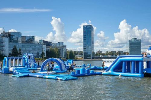 a group of blue slides in the water at Top floor in central Leppävaara in Espoo