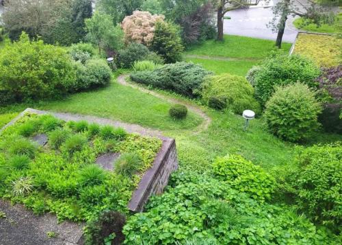 een luchtzicht op een tuin met planten bij Ferienwohnung mit Bergblick in Frastanz
