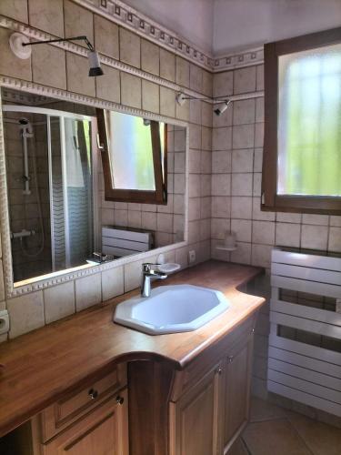 une salle de bain avec un lavabo et un miroir dans l'établissement Vacances, à Carnoux-en-Provence