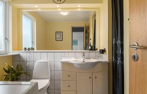 La salle de bains est pourvue d'un lavabo et d'un miroir. dans l'établissement Pet Friendly Home In Sams With Kitchen, à Ballen