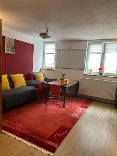 a living room with a couch and a red rug at Homestay in Waldshut-Tiengen