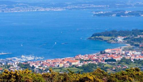 an aerial view of a city and the water at Xabucas in Pobra do Caramiñal