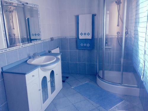 a bathroom with a sink and a toilet and a shower at Apartamento Sanxenxo Vilalonga in Sanxenxo
