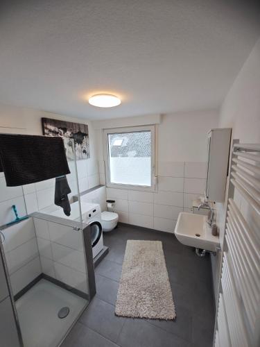 een kleine badkamer met een wastafel en een toilet bij Ferienwohnung Freise in Telgte