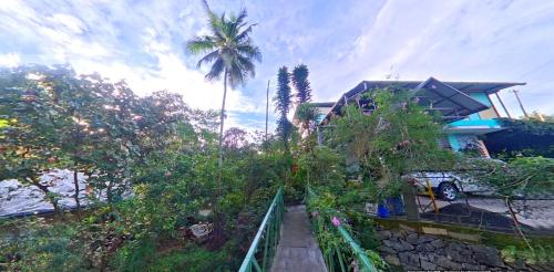 a house with a palm tree in front of it at Wayanad Royal Stream in Kalpetta