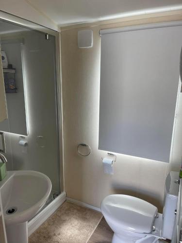 a bathroom with a white toilet and a sink at Wetter_wille in Earnewâld