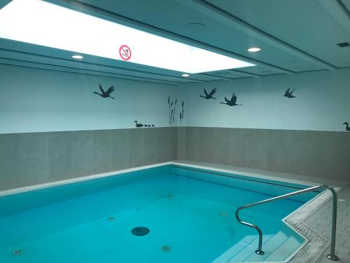 a swimming pool with birds on the wall at Schwalbennest in Zingst