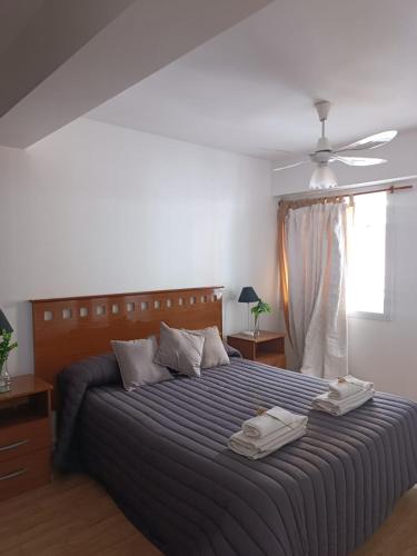 Shanti Alojamiento Monoambiente y Departamento في ميندوزا: غرفة نوم عليها سرير وفوط