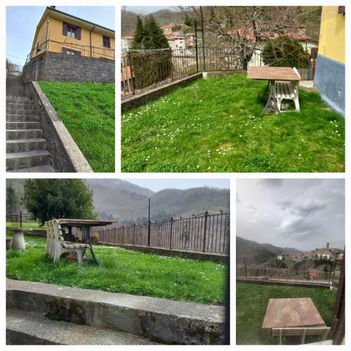 a collage of photos with a picnic table and grass at Casa Vacanza Margherita in Minucciano