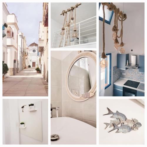 a collage of photos with blue and white at La Perla Blu in Calasetta