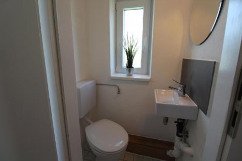 un bagno con un water, un lavandino e una finestra di Feel Meer a Schausende