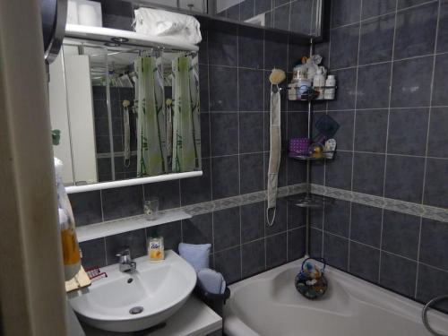 ein Badezimmer mit einem Waschbecken, einem WC und einem Spiegel in der Unterkunft Chambre atypique avec miroirs ds Logement entier in Villeurbanne