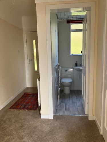 a bathroom with a toilet and a sink at Dunholm Cottage in Skelmorlie