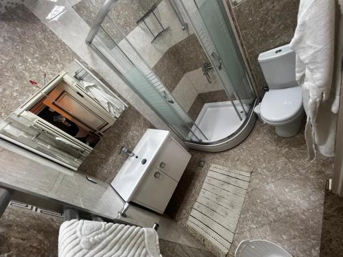 een eigen badkamer met een toilet en een douche bij Park Azure 334 in Baku